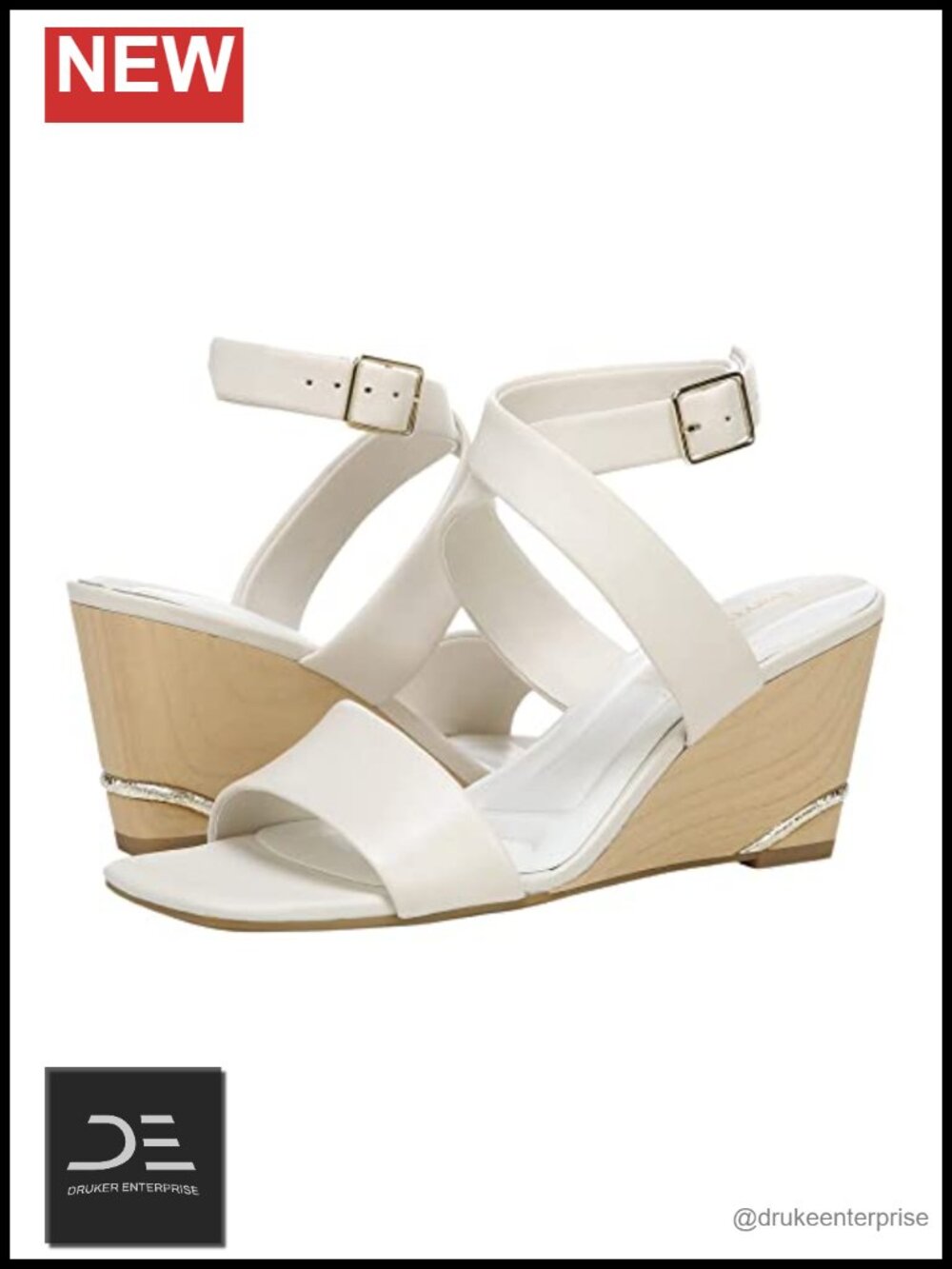 Franco Sarto Womens Stud Wedge Sandals with Ankle Strap - Open Square Toe